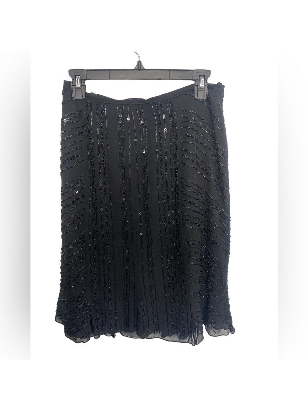 Zelda 100% Silk Beaded Sequin Midi Skirt Black Size 4 - Picture 2 of 3